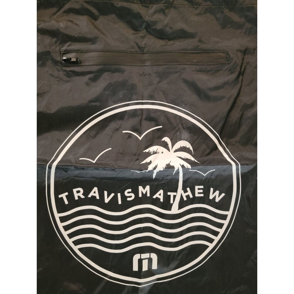 Travis Mathew Golf Black Drawstring Nylon Backpack Cinch Bag w/ Zippered Pocket - Picture 3 of 5